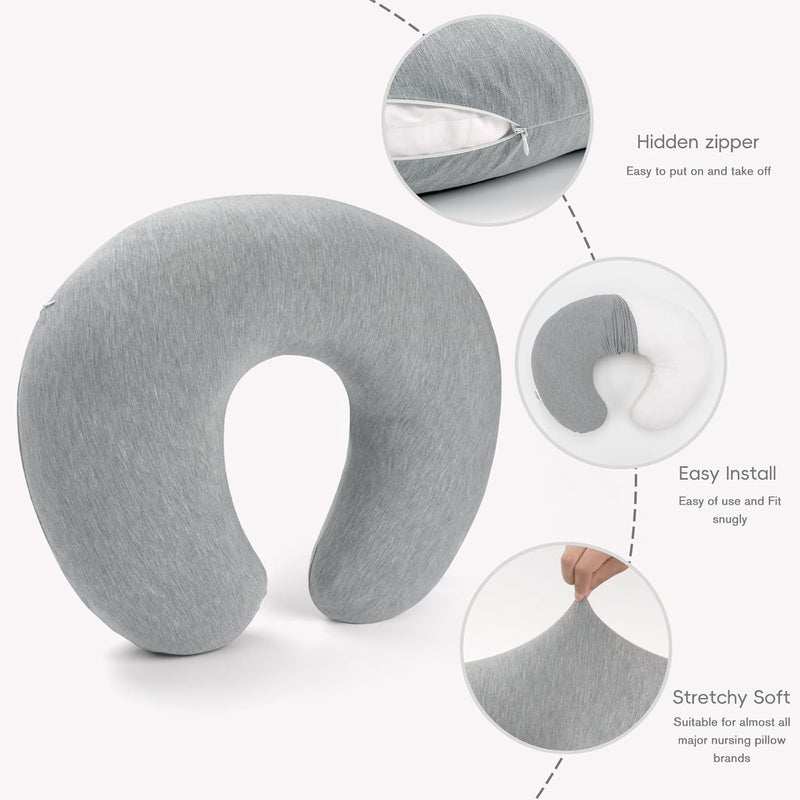 FUNUPUP Rayon Made from Bamboo Nursing Pillow Cover Compatible with Boppy Nursing Pillow, Stretchy Baby Nursing Covers for Breastfeeding Pillows for Boys Girls, Grey - Image 4